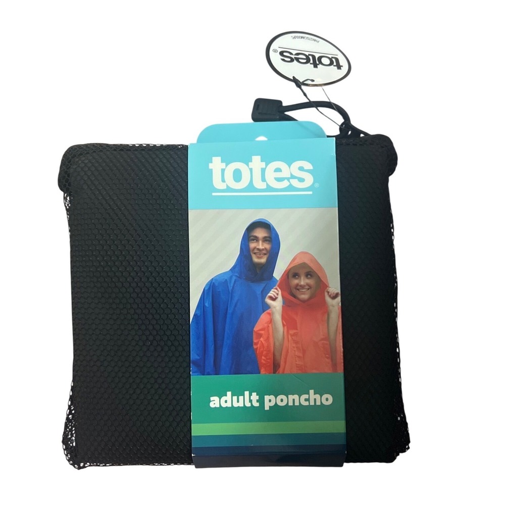 Totes Adult Rain Poncho Black Hooded Lightweight EVA with Mesh Bag 579556890 NEW